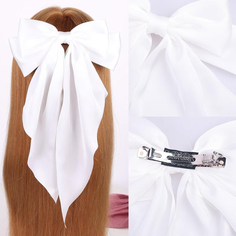 MRJ 2 Pcs Silky Satin Hair Bows Big Hair Ribbons for Women Large Hair Clips for Girls Hair Accessories Barrettes Metal Clips Bowknot Aesthetic - Image 2